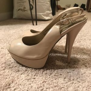 Tan Peep-toe Slingback Heels
